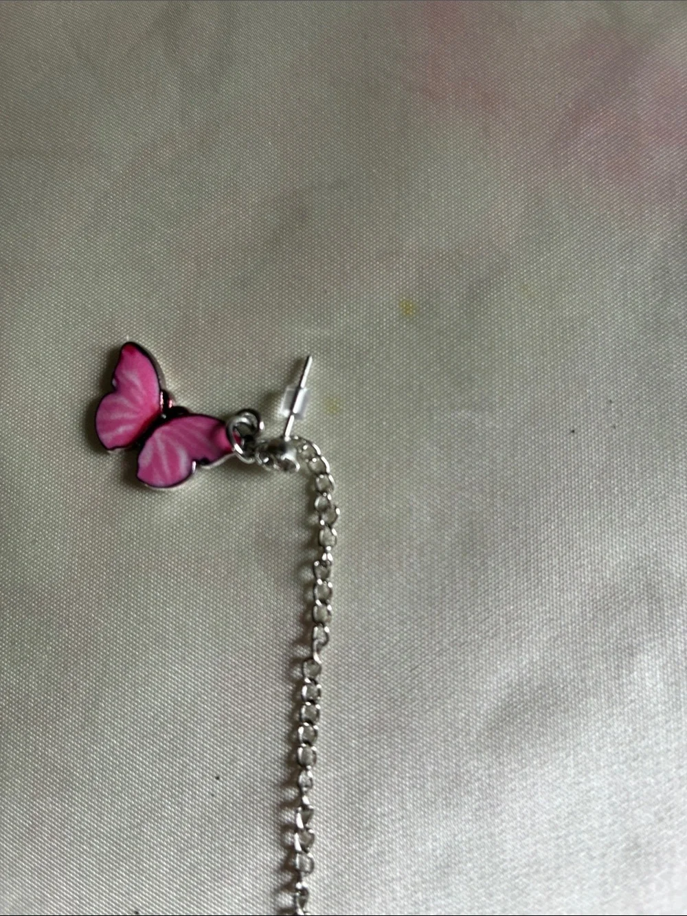 Pink Butterfly Dangle Earrings - Silver Tone